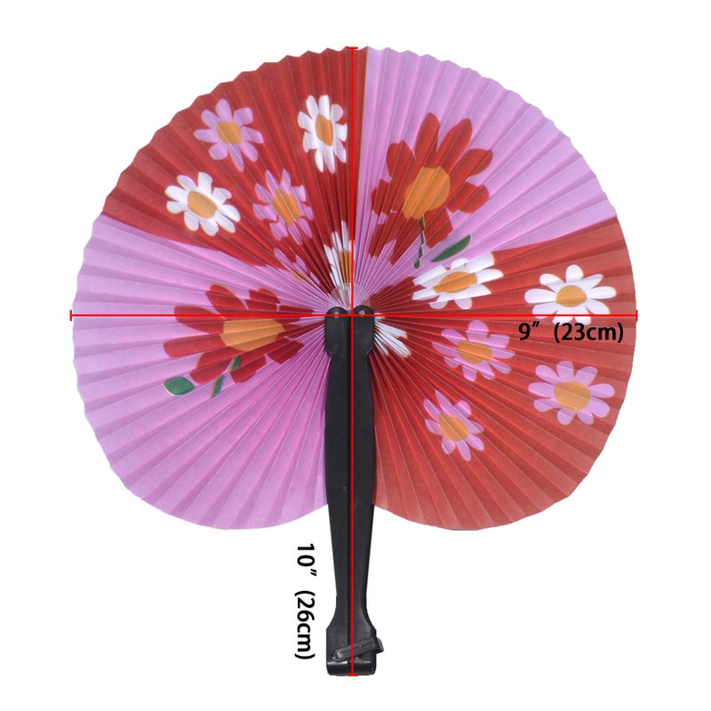 Bestage 20 Pcs Folding Handheld Fans Paper Chinese Oriental Floral Wedding Round Shaped Accordion Fans Assortment with Plastic Handle for Birthday Party Favors Supplies(Black Handle) - Image 2